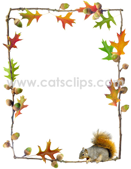Oak leaves, acorns and squirrel border from www.catsclips.com.