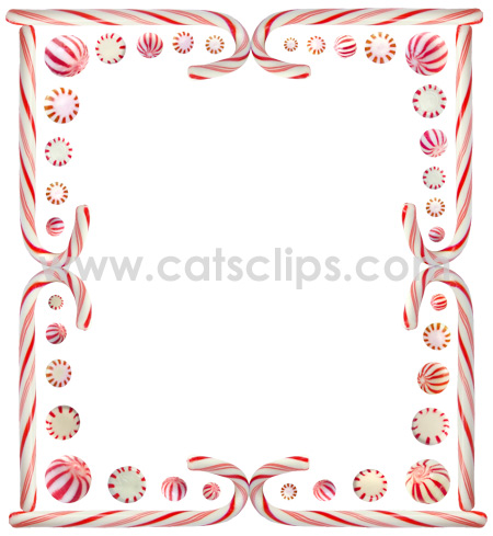Peppermint candy and candy canes in a holiday border from www.catsclips.com.