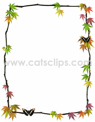 Butterflies fluttering in colored Japanese maple leaves. Animated GIF border from www.catsclips.com.